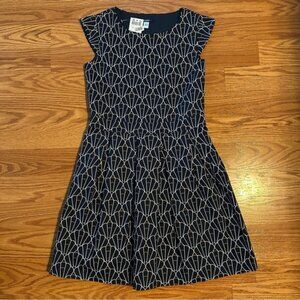 NWT Okaidi Navy Shell Pattern Cap Sleeve Cotton Dress size 12
